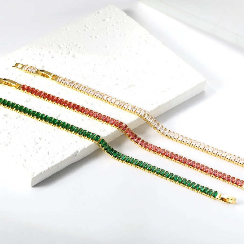 Customizable Tennis Chains Bangles Brass Jewelry Cubic Zirconia 18K Gold Plated Classic Geometric Fashion Jewelry Women Bangles