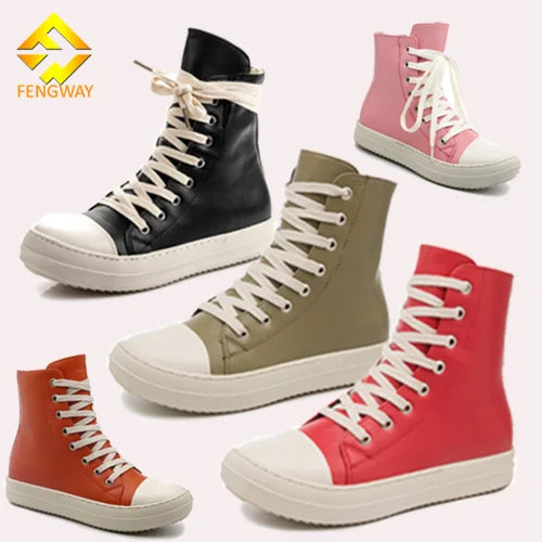 Woman Casual PU Leather Shoes Ankle Lace up Women Sneaker Zip Hip Hop Streetwear Flats Black Sneakers Shorts Boots