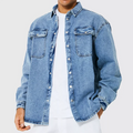 Factory Custom Cotton Washing Outdoor Men Denim Jackets Oversized Streetwear Front Pockets Blue Denim Jackets