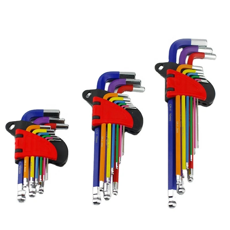No.76002 9-Piece Colorful Metric Industrial Hex Key Allen Wrench Set Ball End Vanadium Chrome Steel