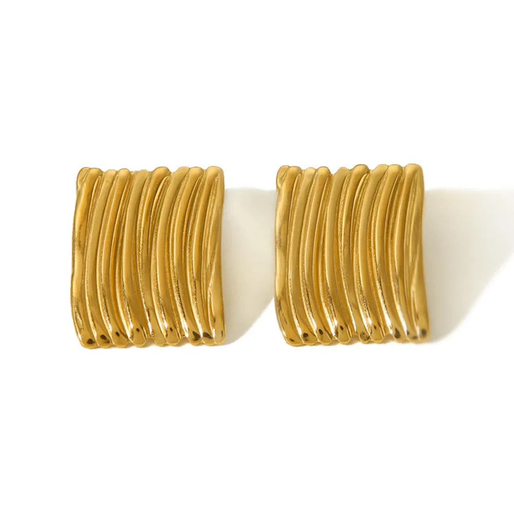 2024 Fashion Jewelry Wholesale Waterproof Nontarnish New 18k Gold Stainless Steel Earring Stainless Steel square Chubby Earrings MegaBDM
