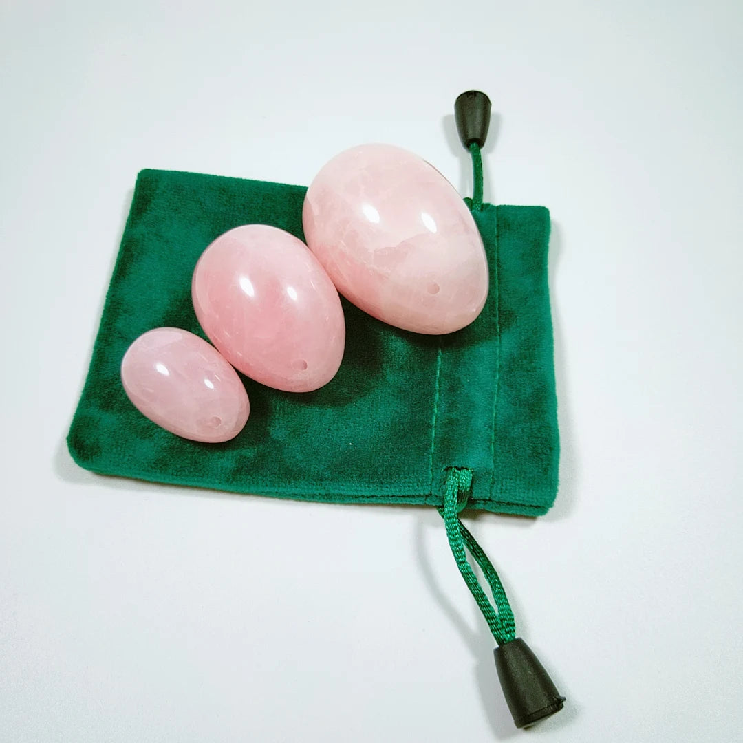 Natural Pink Crystal Yoni Wand Massage Ball Vaginal Tightening Love Egg Kegel Exerciser Rose Quartz Jade Egg Set