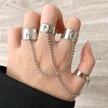 Punk-inspired Chain Thickness Combination Set Stylish Rave Open Toe Connected Finger Rings
