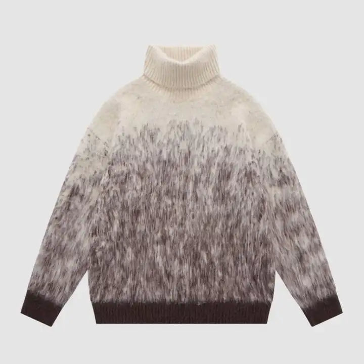 Custom Logo Jacquard Knitwear Pullover Gradient Color Fashion Men Clothes Knitted Knit Turtleneck Sweater Men
