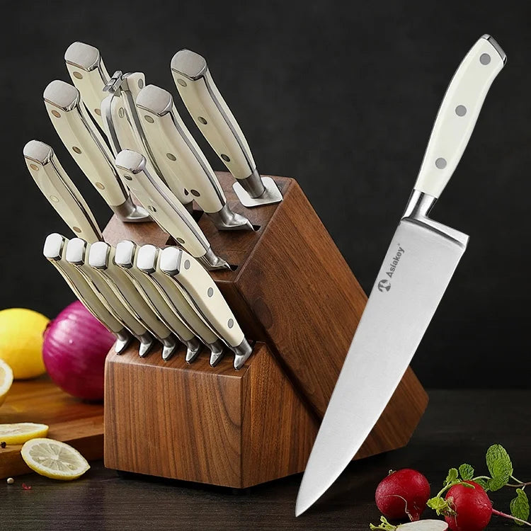 High Carbon Stainless Steel With Ergonomic Handle 14 PCS Block Pro Kitchen Knife Sets
