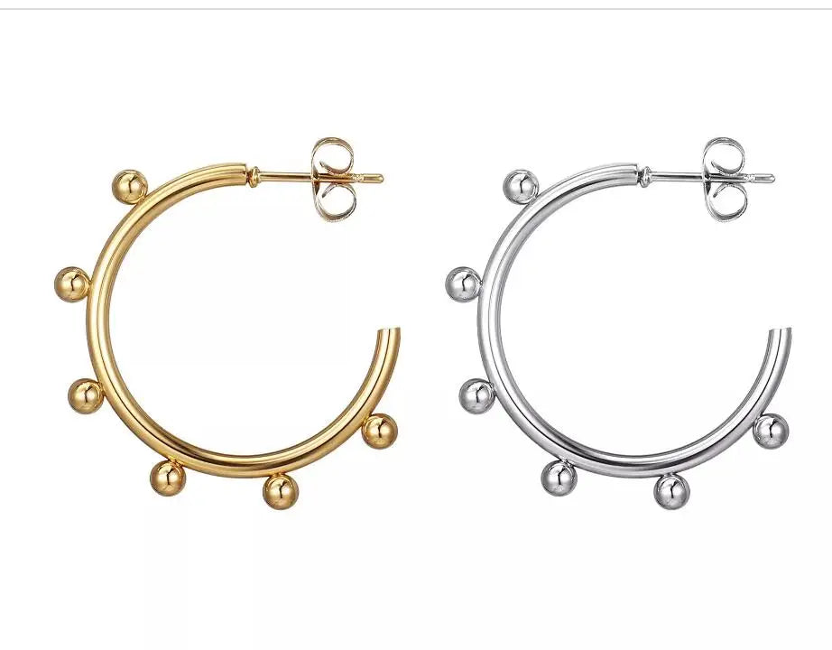 New Stainless Ball Earrings Gold Silver Hoop Earrings C-Phaped Statement Earrings Fashionable Jewelry