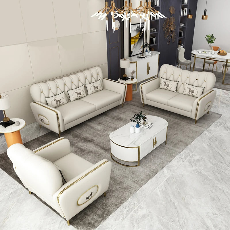 China Manufacturer Modern Luxury Living Room Furniture Genuine Leather 1 2 3 Seater I Shape Sofa Set