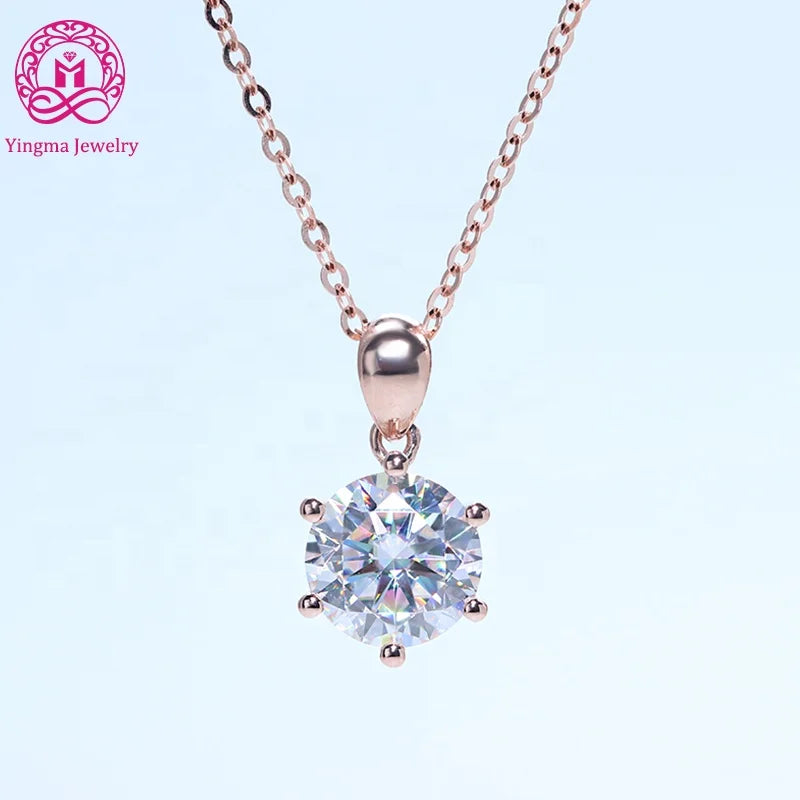 Fine Women Jewelry D VVS  2 Carat Moissanite Necklace 14k/18k Solid Rose Gold Custom Moissanite Pendant for Wedding Engagement