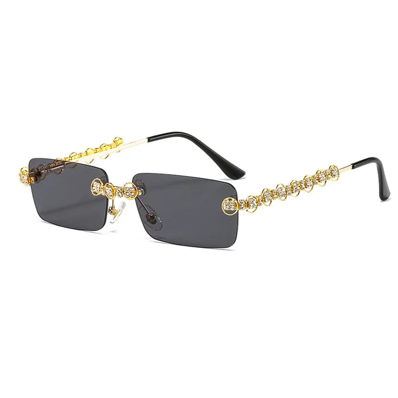 Fashion Vintage Rimless Bling Rhinestone Diamond Trendy Women Men Shades Sun Glasses Sunglasses 2021