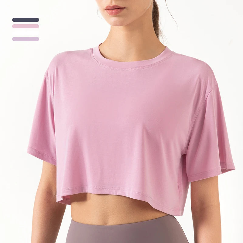 Oversized Trendy Breathable Crop Top Loose Yoga T-shirt Woman Essential Sports Short Sleeve for Exercising