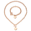 Love Heart Friendship Bracelet Necklace Sets Women Gift Stainless Steel Engagement Wedding Party Chain Bracelets Toggle Clasp