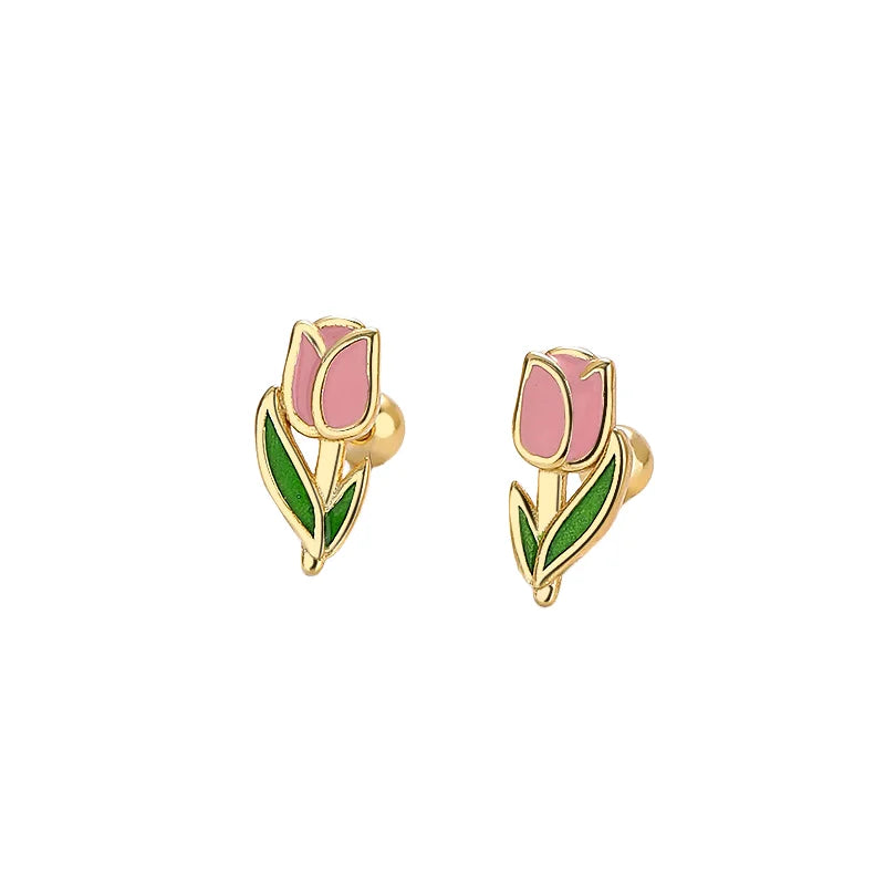 Fashion Jewelry Earrings 925 Sterling Silver Flower Threaded Earring Oil Drop Enamel Gold Plated Stud Earrings Mother's Day