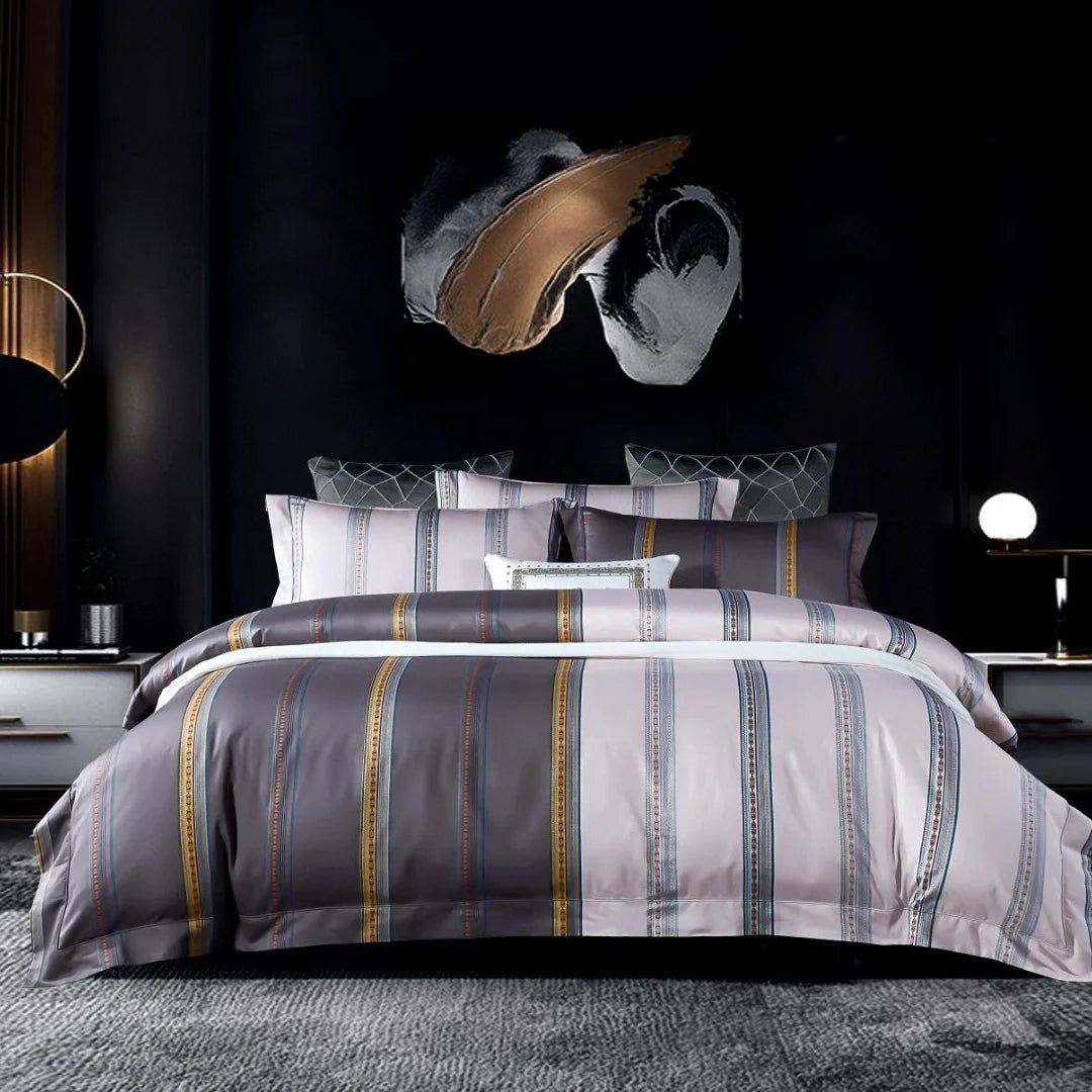 Grey Stripe Digital Printed Pillow Cover Fancy 100%cotton Yellow Bed Sheets Home Textile Bedding Set Manufacturer