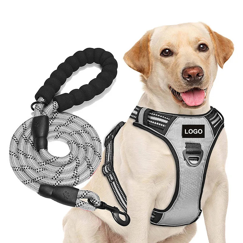 Wholesale Luxury 3M Reflective Pet Vest Soft Mesh Dog Harness Leash Set Handle Custom Nylon Strap Solid Pattern for Cats Dogs