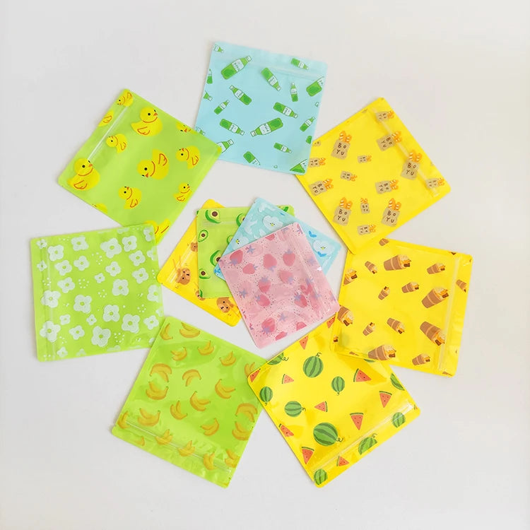 Small Transparent square Food Packaging Cute Kawaii Cartoon Plastic Zip Lock Pouch Bag for Kids