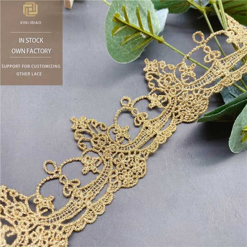 Gold Thread Lace Dress Accessories Can Be Worn Ribbon Gold bar Code Lace