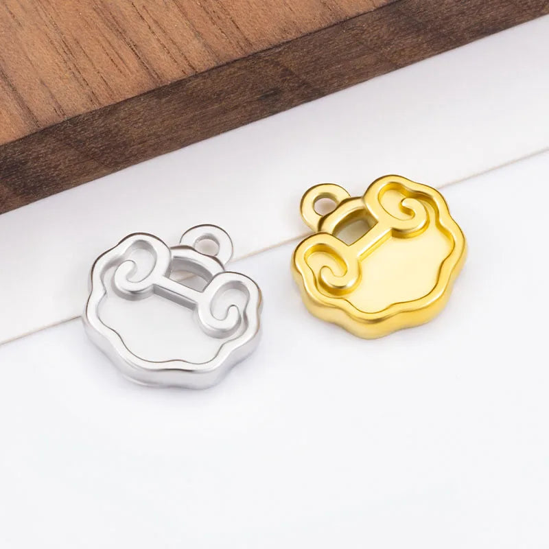 18K Gold Plated Stainless Steel Chinese Longevity Lock Charm Safety Lock Pendant Wholesale Jewelry Findings & Components China