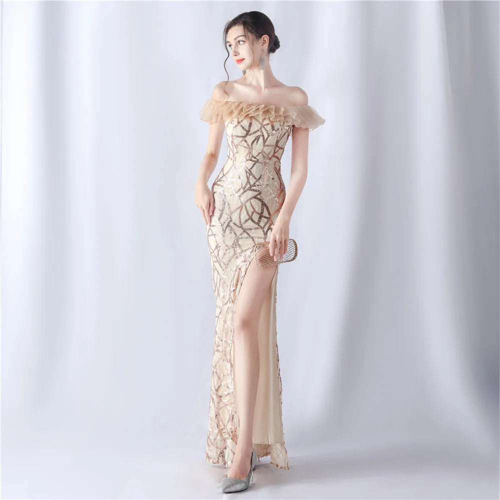 31535# New Fabric Bead Embroidery Combination Heavy Process Folding Organza Fine Evening Gown