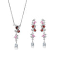 Fashion Simple Ruby Sets 925 Sterling Silver Pear Shape Cubic Zirconia CZ Necklace Earrings Jewelry Set for Women