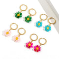 Cute Candy Color Handmade Flower Stainless Steel Hoop Earrings Individual Jewelry Accessory for Women