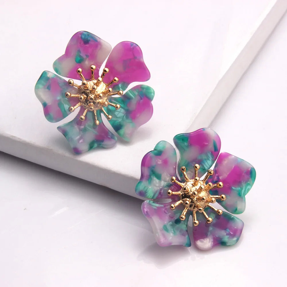 HOVANCI Women Personalized Elegant Flower Shape Acrylic Earring Acetate Acrylic Petal Flower Stud Earring