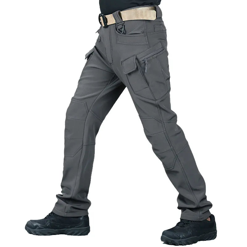 Multi Pockets Tactical Pants Outdoor Waterproof Hiking Hunting Softshell Cargo Trekking Pants for Men Fleece Lined Trousers