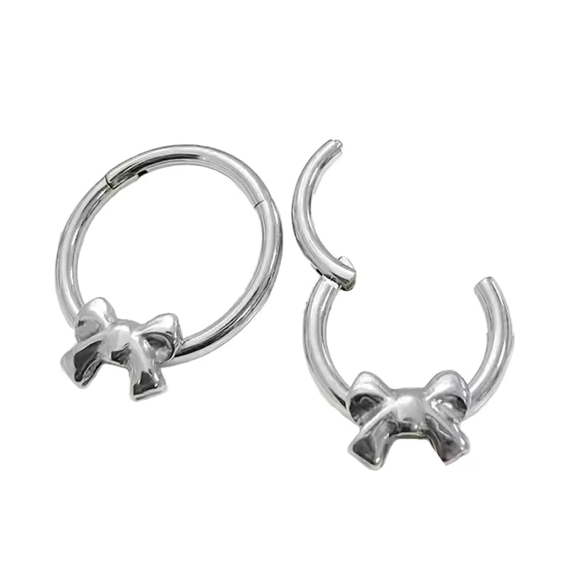 Fashion Titanium F136 Bow Earrings and Nose Ring Seamless Body Piercing Jewelry with Claw Setting for Weddings