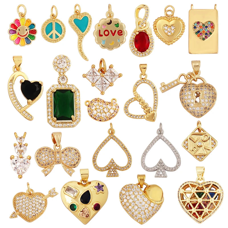 New Sun Flowers Creative Spades Cubic Zirconia Charm PendantFashion 18K Gold Plated Love Heart Necklace Jewelry Supplies L16