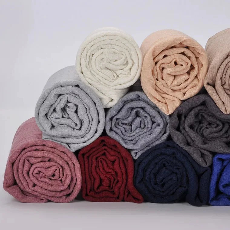 Cotton Viscose Hijab Woven Scarf Shawls for Muslim Women Breathable Soft Scarves Headband