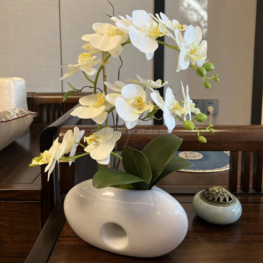 F-B0285 Wholesale Orchid Artificial Flowers 3 Heads Potted Plant Flower Phalaenopsis Butterfly Orchid Artificial Orchid in Pot