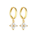 2024 NEW 925 Sterling Silver Black Cz Diamond Minimalist Flower Hanging Hoop Stud Earrings for Women