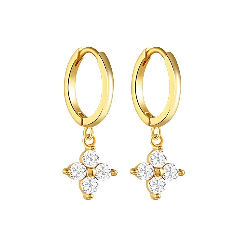 2024 NEW 925 Sterling Silver Black Cz Diamond Minimalist Flower Hanging Hoop Stud Earrings for Women