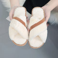 Winter Warm Ladies Fashion Fuzzy Faux Fur Plush Anti-Slip TPR Sole Cross Home Indoor for