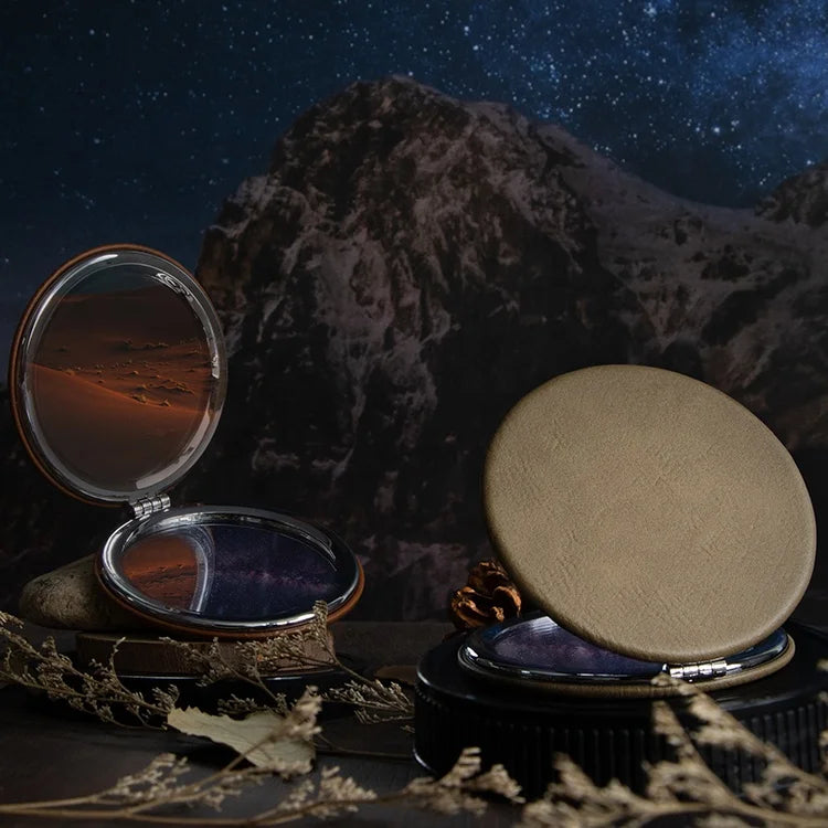Round Shape High Quality Pu Leather Pocket Mirror Portable Colorful Laserable Leatherette Compact Mirror