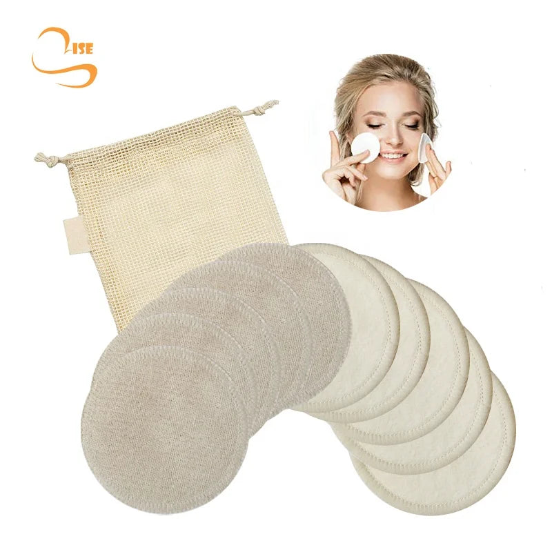 Factory Seller 3.15" Linen Hemp Cotton Facial Makeup Remover Pads Organic Laundry Bag Reusable Hemp Cloth Rounds