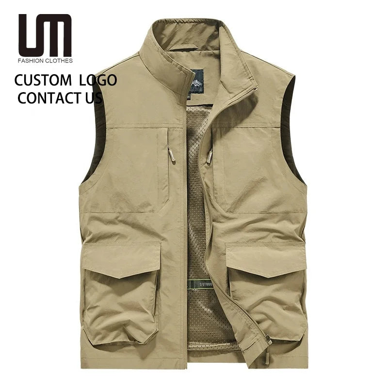 Liu Ming 2025 Trending Product Men Casual Loose Sleeveless Pocket Vest Photographer Fishing Waistcoats