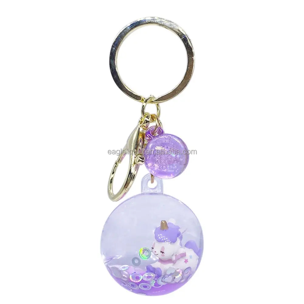 Wholesale Keychain 3D Unicorn Floating Keyring Car Quicksand Liquid Keychain Mini Water Dome Keychain