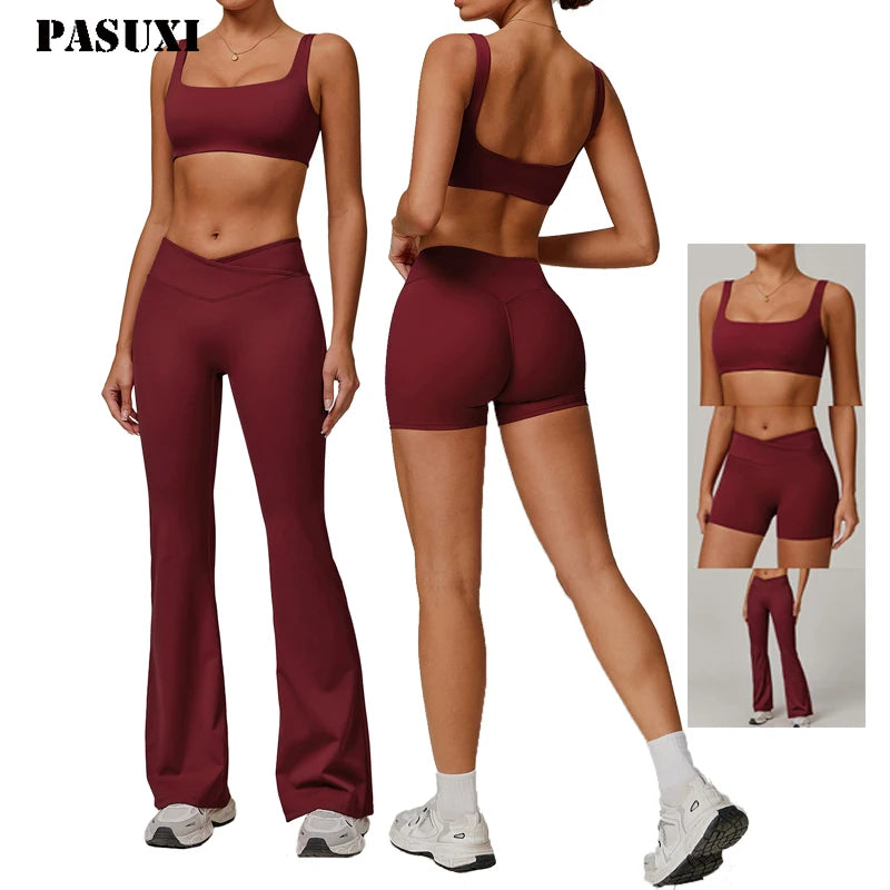 PASUXI 2025 Wholesale Fitness Clothing Custom Yoga Sets Sports Bra Scrunch Butt Leggings Workout Gym Sets for Women