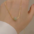 Minimalist Light Green Natural Jade Necklace No Fade 18K Gold Plated Stainless Steel Small Bead Agate Jade Pendant Necklace