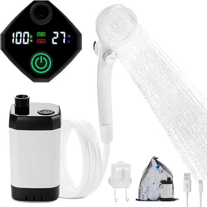 Portable Electric Shower Pump with Modern Digital Display 4500/6000/7800mAh USB ABS Floor Mounted for Bathroom Outdoor Camping