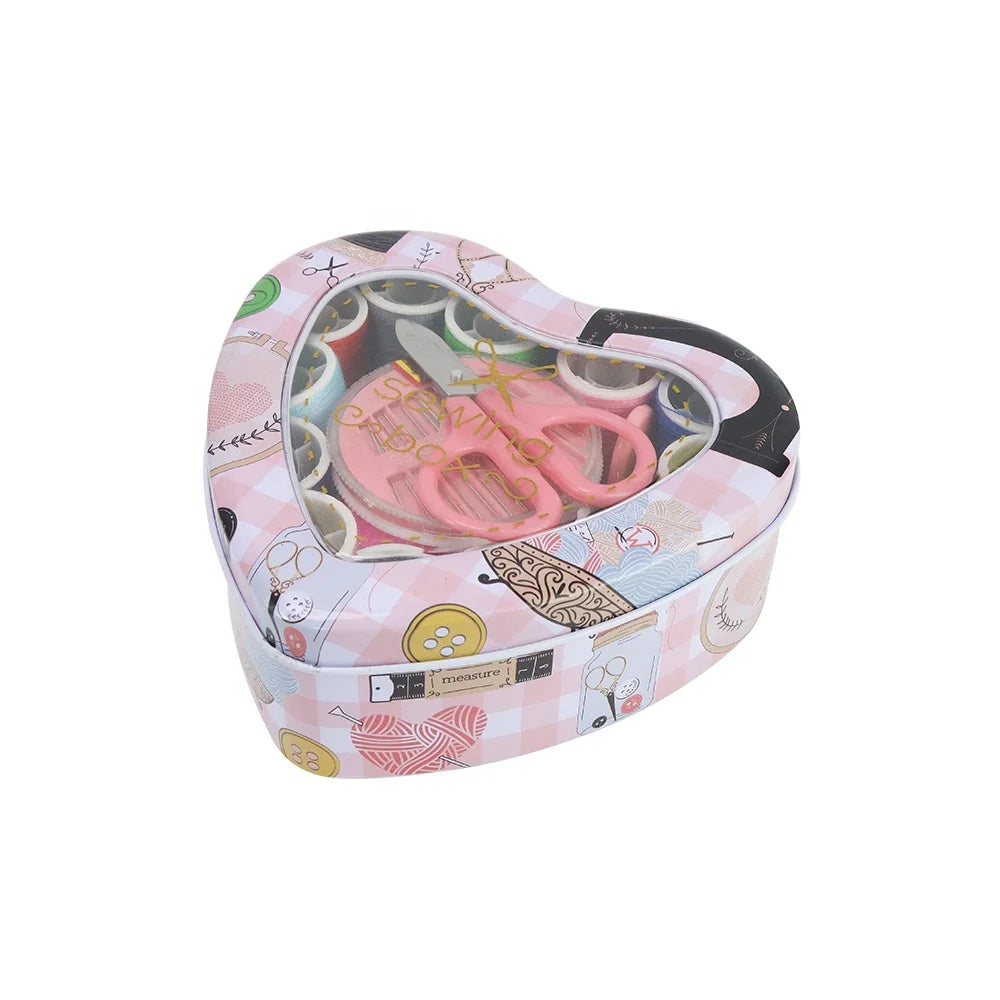 Factory Wholesale Super Low Price  Colorful Knitting Needle Thread Heart Metal Household Sewing Kit Set Box