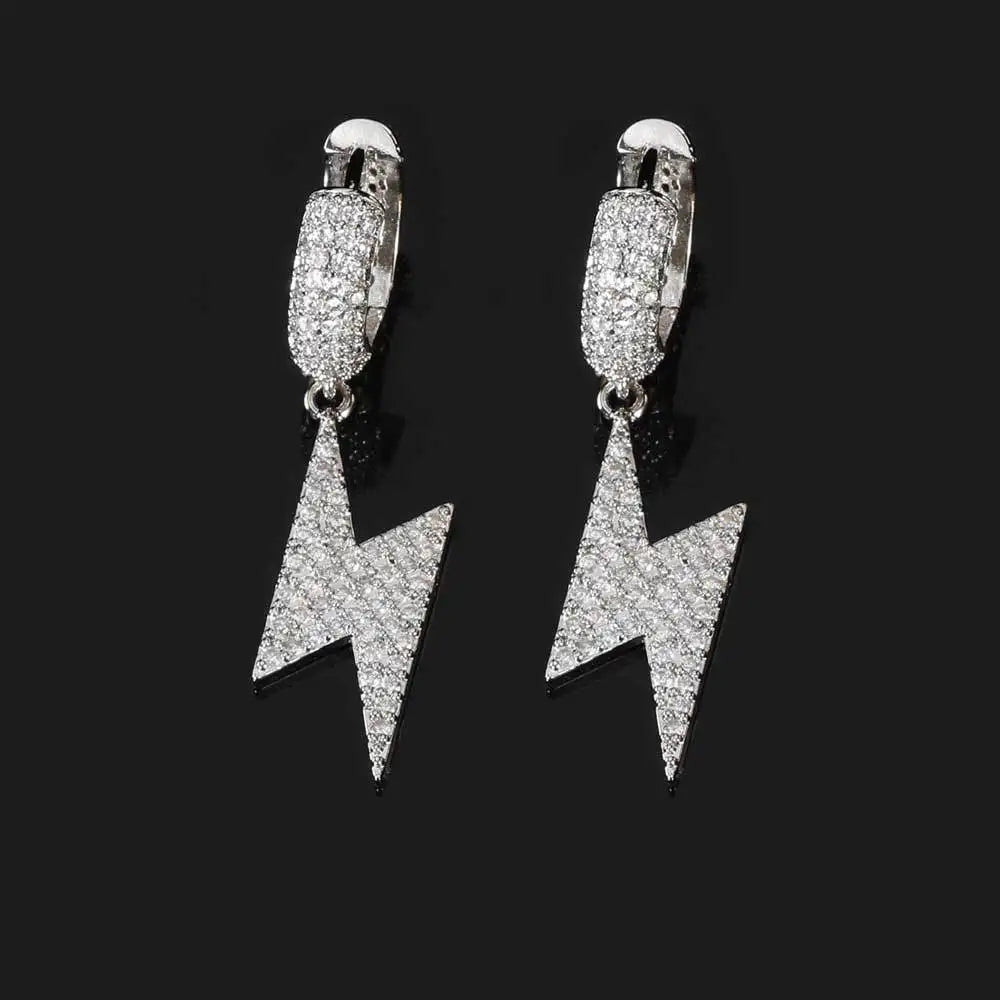 Men's Jewelry Shiny Hip Hop Micro Pave CZ Lightning Bolt Charm Hoop Earrings Lightning Bolt Huggie Hoop Earrings