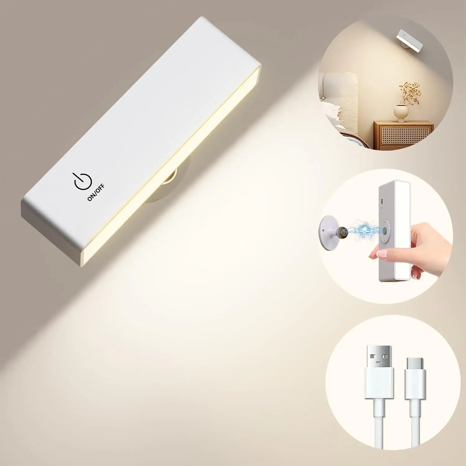 Unique Rechargeable Wall Sconces 2 Pack Wall Mounted Night Lamps Removable 360 Rotate Magnet Wall Reading Lights for Bedroom LED