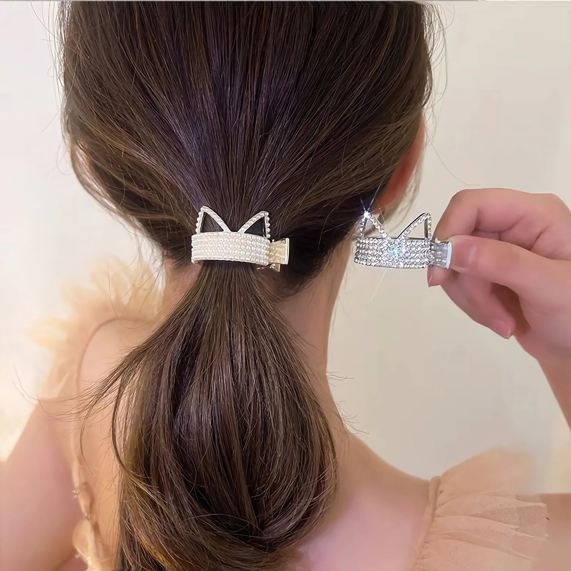 Women Elegant Luxury Rhinestone Cat Ear Ponytail Hair Claws Clips Barrettes Hairpin Headband Fashion Hair Accessories