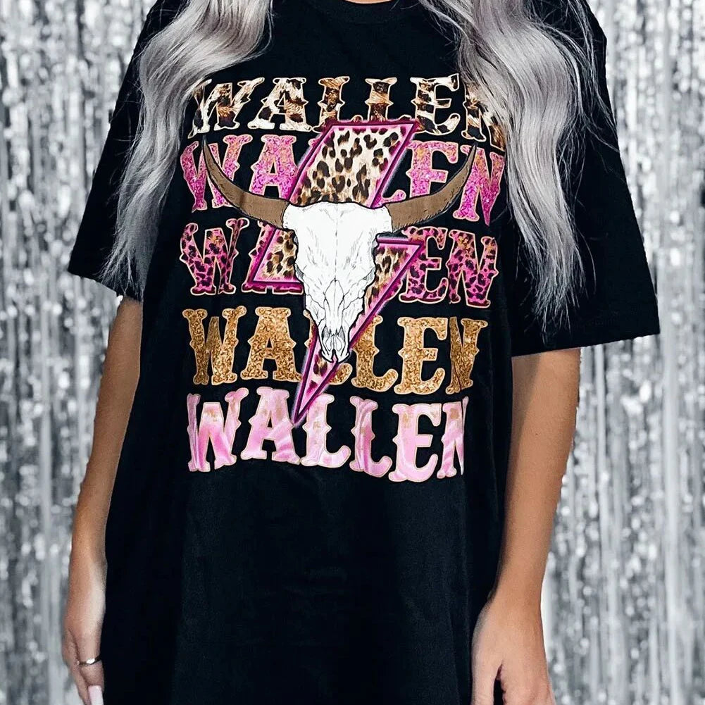 2024 Custom Wholesale Monogrammed Cow Head Loose Three Colors Women Tops T Shirt