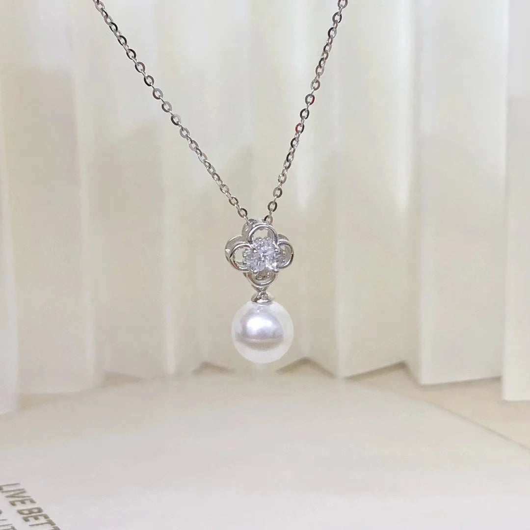 P1531 8-9mm DIY Natural  Freshwater Pearl Charm Pendant Necklace Accessory 925 Sterling Silver Jewelry for Women Without Chain