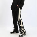 Wide Leg Casual Men's American Retro 100% Cotton Breathable Anti-static Patchwork Mid Waist Sweat Pants with Drawstring Closure
