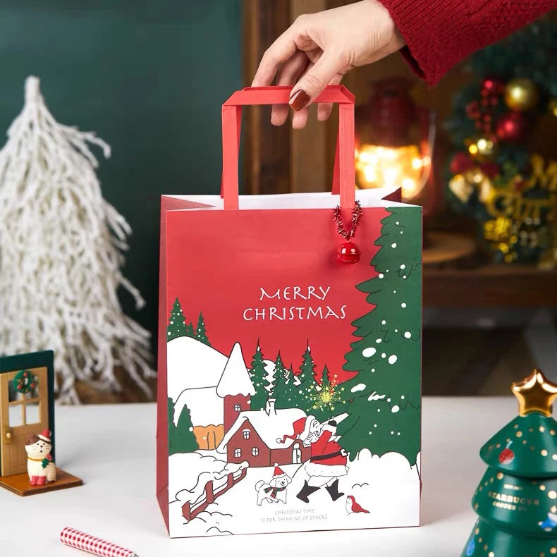 Custom Logo Christmas Kraft Paper Bags Luxury Recyclable Brown White Gift Bags for Clothing & Shoes