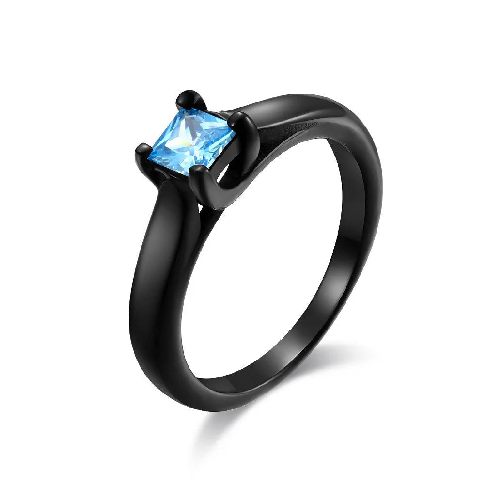 New Design Irregular Shape Stainless Steel Finger Ring Unique Casting Prong Set Black Pink Square Diamond Men Wedding Ring