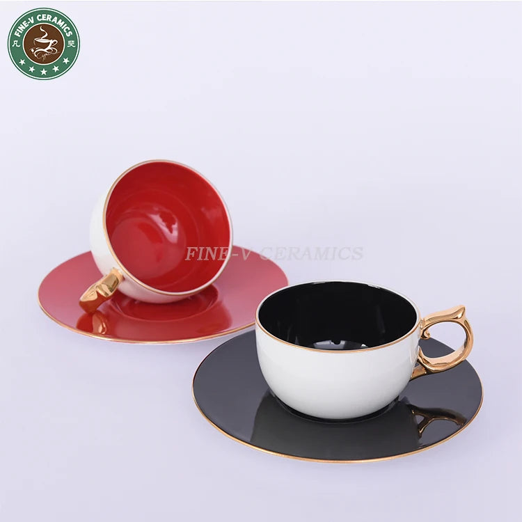 custom LOGO cappuccino red blue color glaze white bone china tableware coffee cups